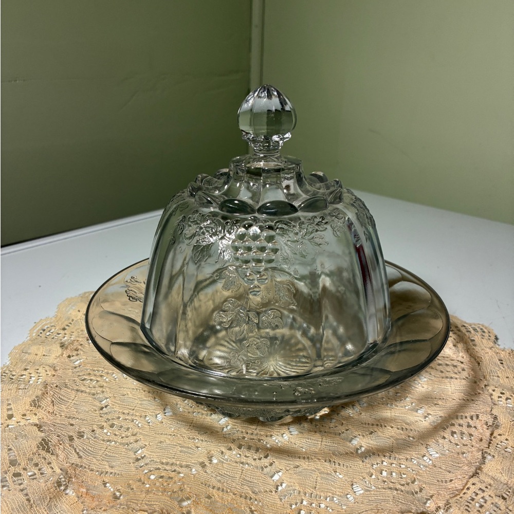 Paneled Grape Glass Butter Dish: Early American Pressed Glass